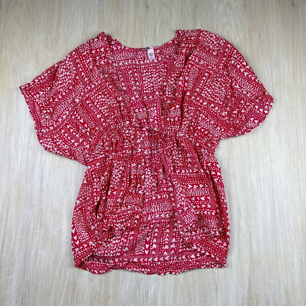 Victoria's Secret Beach Swim Cover Up Kimono Robe Red White Hearts Valentines